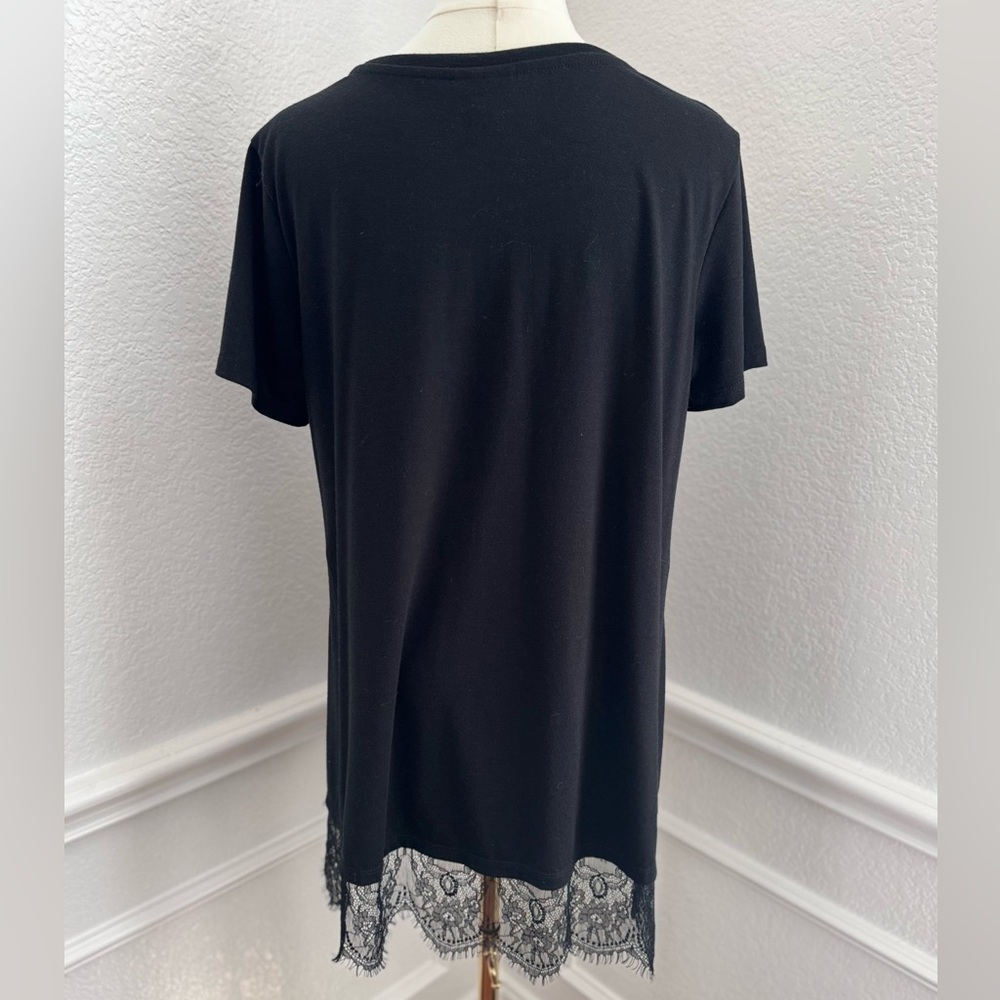 MOSSIMO Black Lace Hem Short Sleeve T-Shirt Tee Swing Tunic Top - Women’s Shirt - Picture 10 of 17